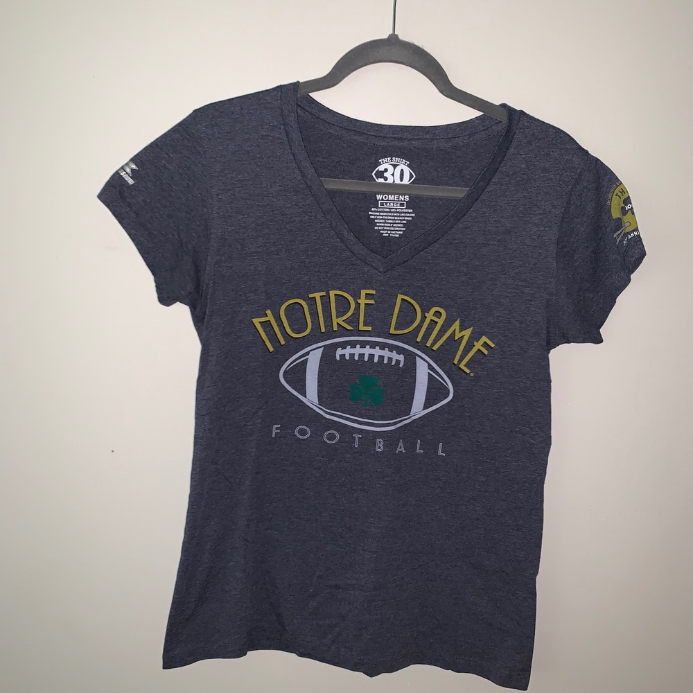 Notre Dame Football The Shirt 30 Years Womens V-Neck Tee Navy Blue Large